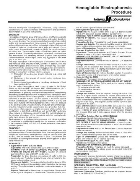 Hemoglobin Electrophoresis Procedure - Helena Laboratories