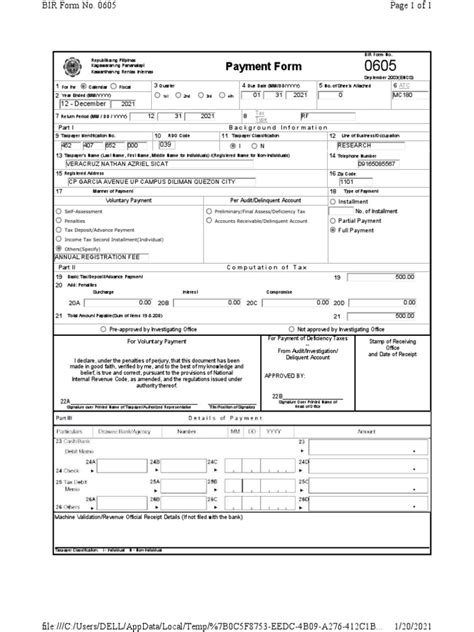 Bir Form No 0605 2021 Pdf Taxes Taxpayer