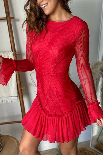 Red Long Sleeve Lace Short Dress Short Dresses Saved By The Dress