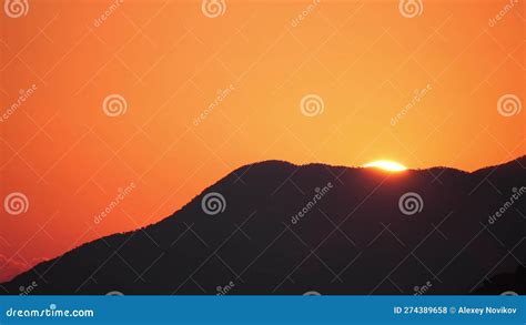 Setting Sun And Silhouette Of The Mountain Romantic Sunset Tele Lens