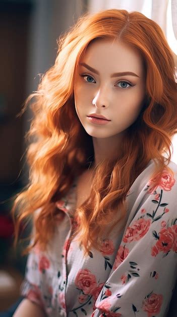 Premium Ai Image Beautiful Woman With Long Red Curly Hair Red Head