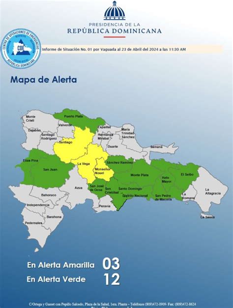 COE Coloca Tres Provincias En Alerta Amarilla Y Doce En Verde Debido A