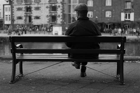 Hd Wallpaper Man Sitting On Bench Front Of Building City Waiting