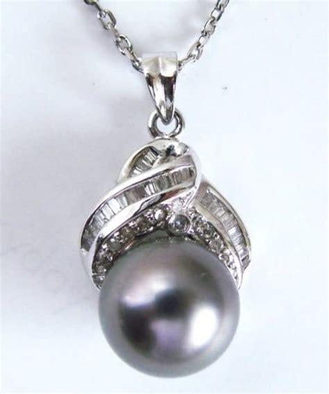 11.2mm Tahitian Pearl Diamond Necklace. 73Ct 14k by MDCHJEWELRYCO