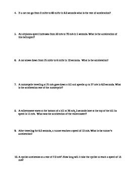 Acceleration Formula Worksheets Physical Science By MS Science Spot