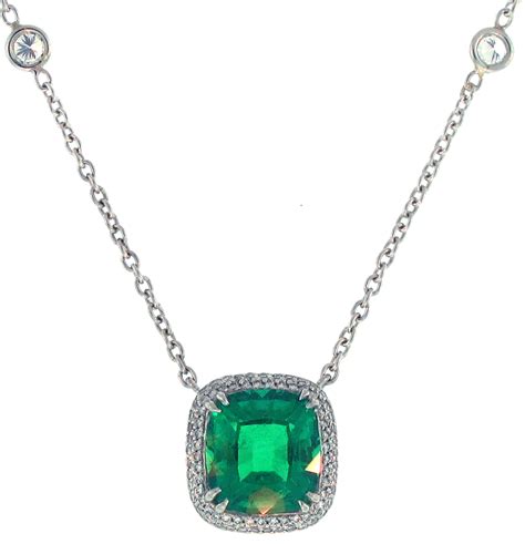 Fine Cushion Shaped Emerald And Diamond Necklace Fine Jewelry And Gems