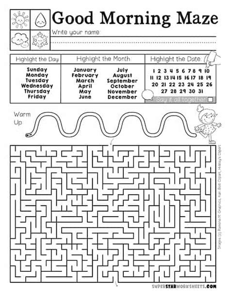 Morning Work Mazes - Superstar Worksheets