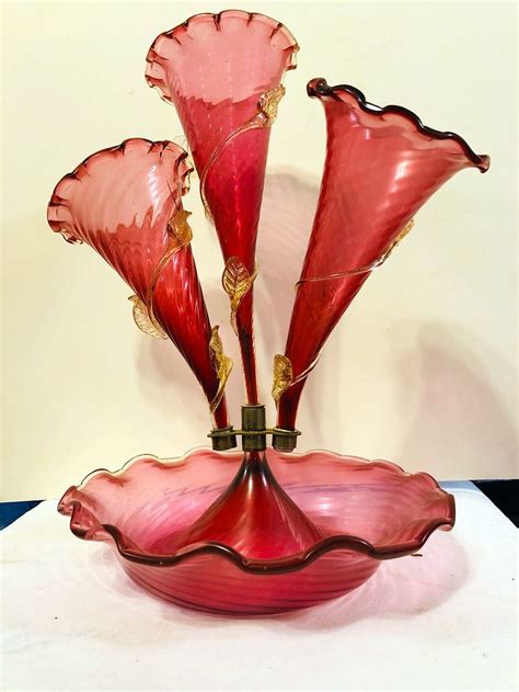 Victorian Cranberry Glass Epergne