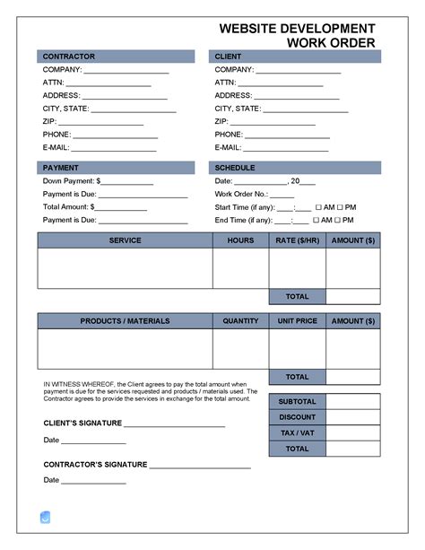 Website Development Work Order Template | Invoice Maker
