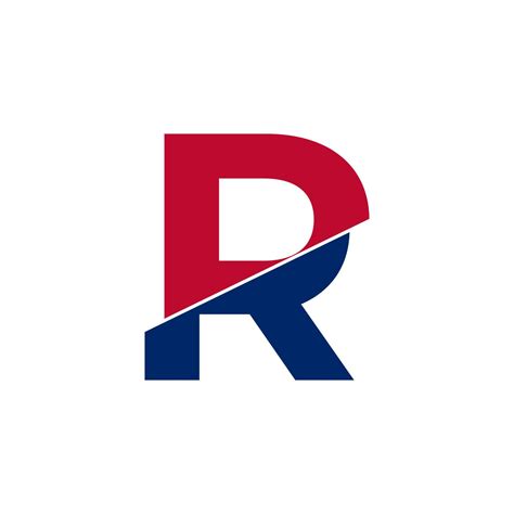 Initial Letter R Blue And Red Logo Geometric Shapes Cut Style Isolated