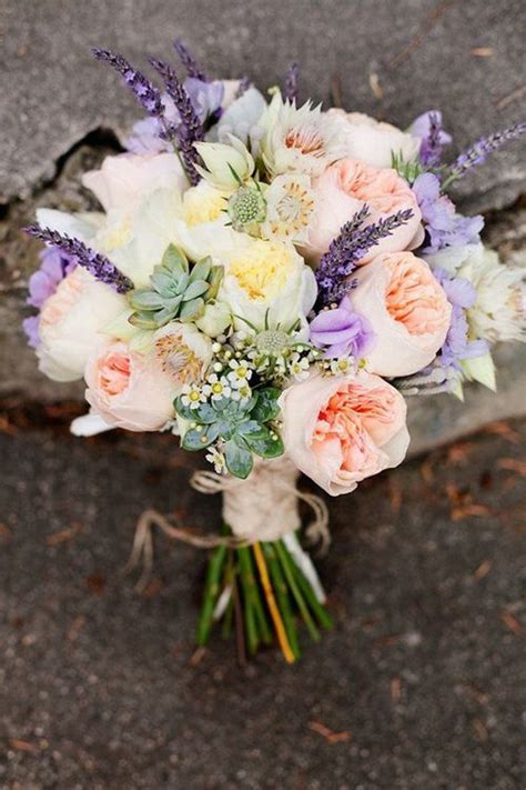 Peach And Lavender Bridal Bouquet With Succulents Our Favorite