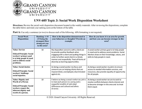 Unv Rs T Social Work Disposition Worksheet Unv Topic