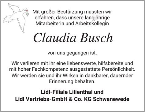 Traueranzeigen Von Claudia Busch Trauer Gedenken