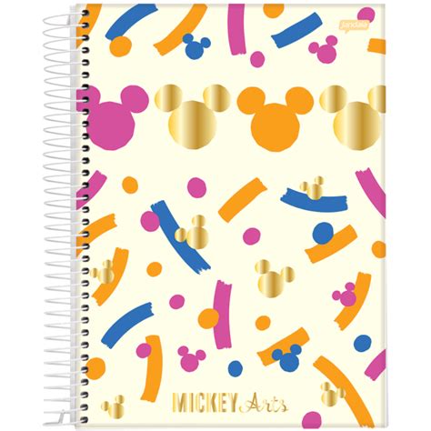 Caderno Espiral Capa Dura Colegial Mickey Arts Folhas Jandaia