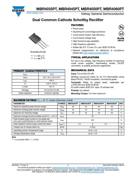 Mbr Pt Datasheet Pdf Vishay