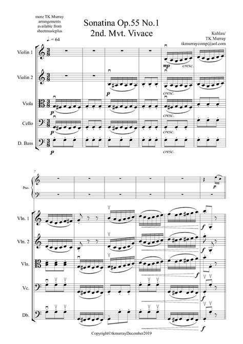 Kuhlau Sonatina Op55 N01 2nd Mvt For Piano And String Quartet