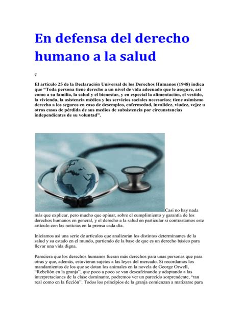 En Defensa Del Derecho Humano A La Salud