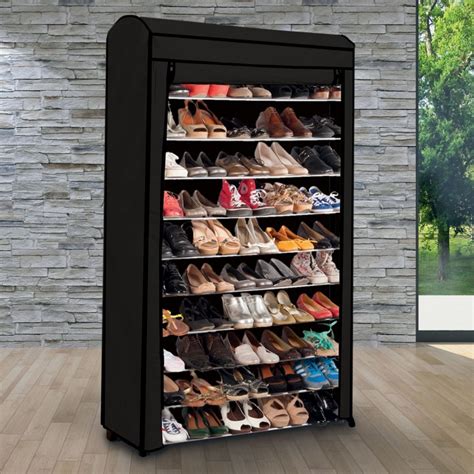 Etagère range chaussures 50 paires modulable housse noire Meubles