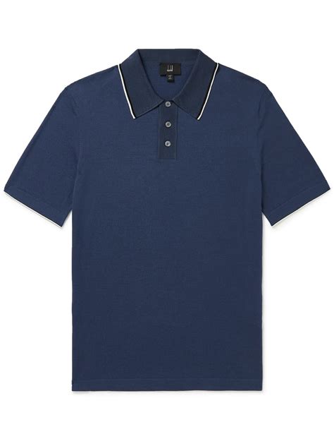 Buy Dunhill Mulberry Silk Trimmed Cotton Polo Shirt M Blue At Off