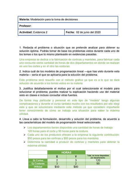 Evidencia Modelaci N Para La Toma De Decisiones Materia Modelaci N