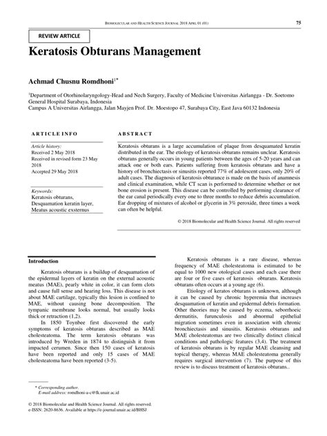 (PDF) Keratosis Obturans Management