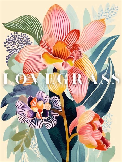 Orchid Pattern Printable Chinoiserie Art Print Digital Tropical