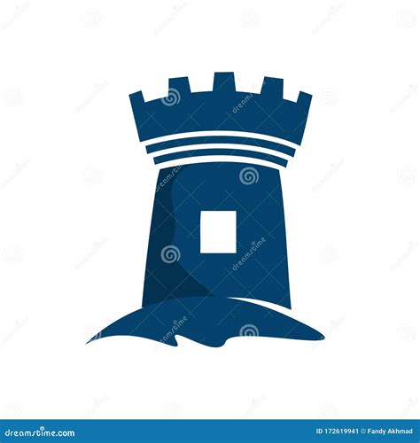 Custom Blue Castle Fortress Logo Vector Design Icon Template Stock