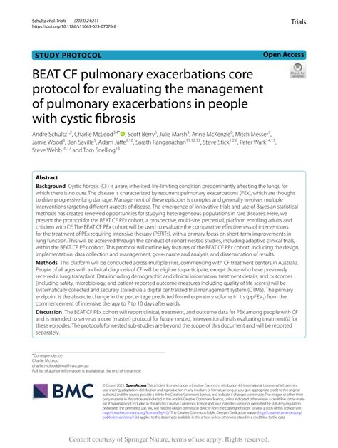 Pdf Beat Cf Pulmonary Exacerbations Core Protocol For Evaluating The Management Of Pulmonary