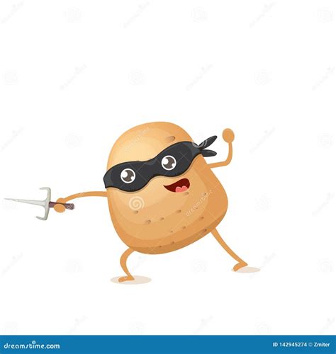 Vector Cartoon Ninja Potato Character With Black Super Hero Mask And