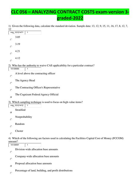 Solution Clc Analyzing Contract Costs Exam Version Graded