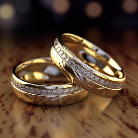 Premium Ai Image A Pair Of Gold Wedding Rings With Diamonds