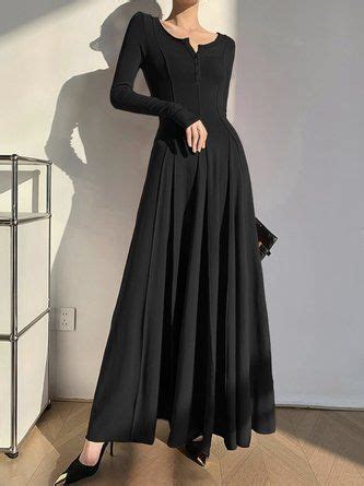 Women Plain Spring Fall Elegant Natural Loose Jersey Maxi Long Sleeve