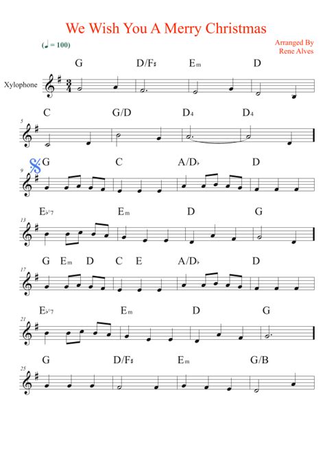 We Wish You A Merry Christmas Xylophone Sheet Music And Melody For The