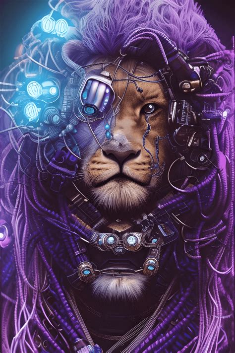 Cyberpunk Lion With Deepblue Lightning Eyes Graphic · Creative Fabrica