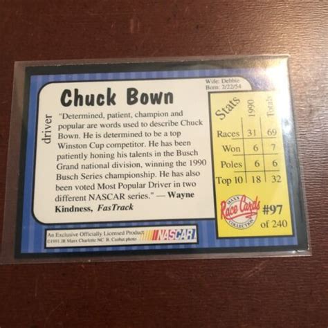 1991 Maxx Nascar Racing Trading Card 97 Chuck Bown Trading Card Singles