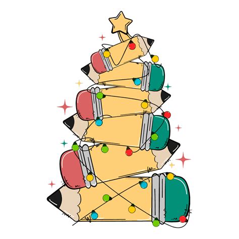 Christmas Teacher Funny Pencil Tower Christmas Light Svg