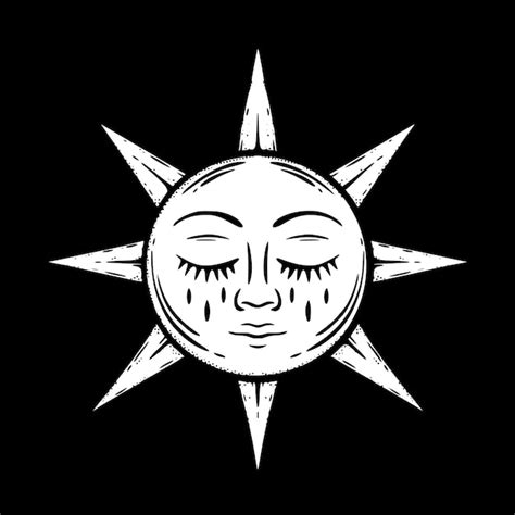 Premium Vector Sun Face Vintage Art Illustration Hand Drawn Black And