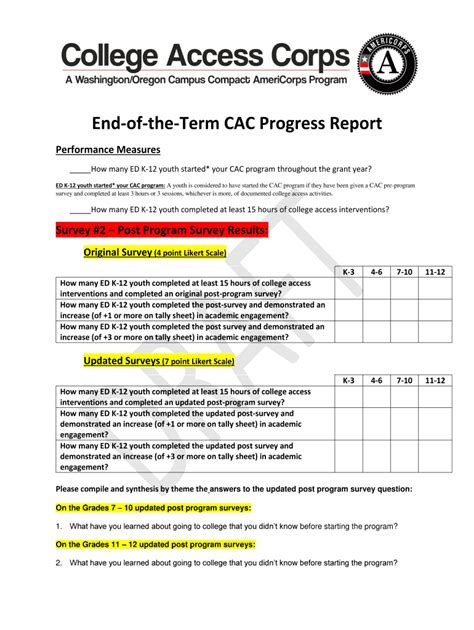 Fillable Online Wacampuscompact End Of The Term Cac Progress Report Fax