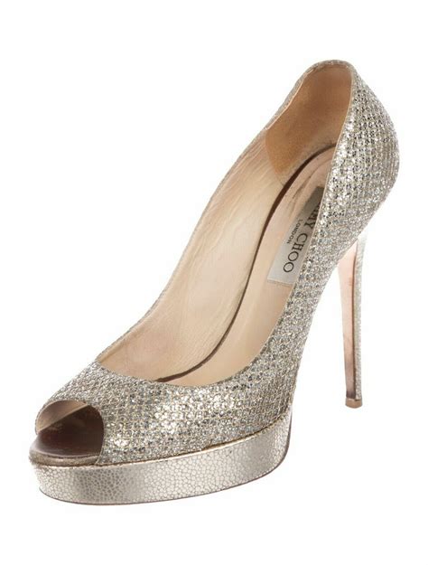 Jimmy Choo Crown Glitter Fabric Champagne Platform Gem