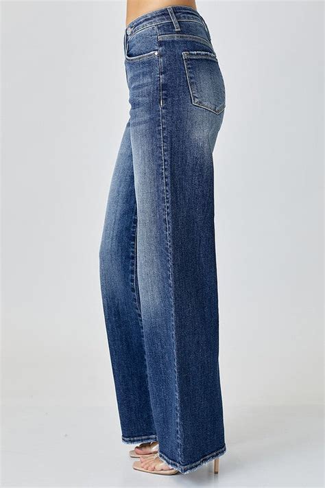 Risen Mid Rise Crossover Wide Leg Jeans Jadelee Reed Boutique