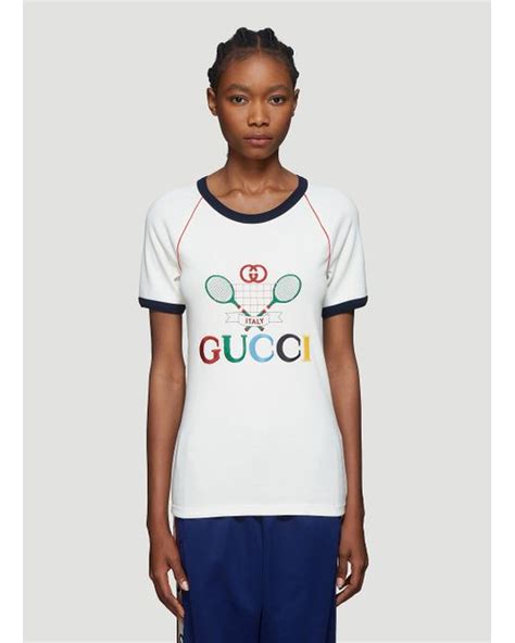 Gucci Cotton Tennis Logo T Shirt In White Lyst