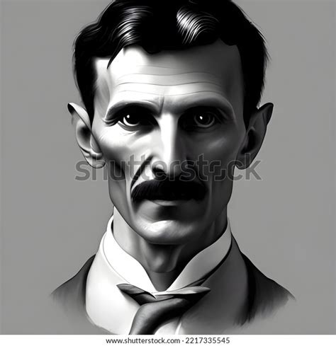 Illustrated Portrait Nikola Tesla Serbian Scientist Stock Illustration