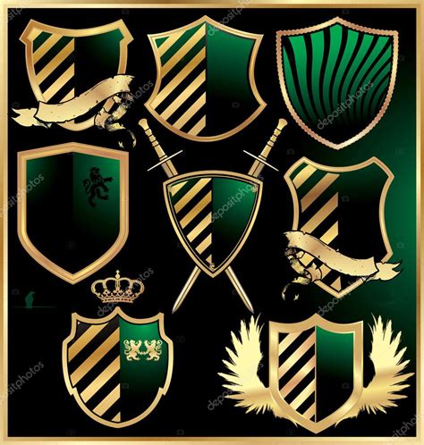 Gold And Green Shields Set Stock Vector Creative 4m 8764280