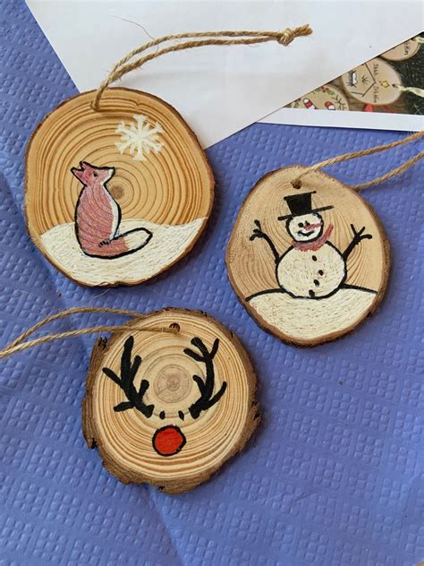 Hand Painted Wooden Discs For Festive Christmas Tree Decorations