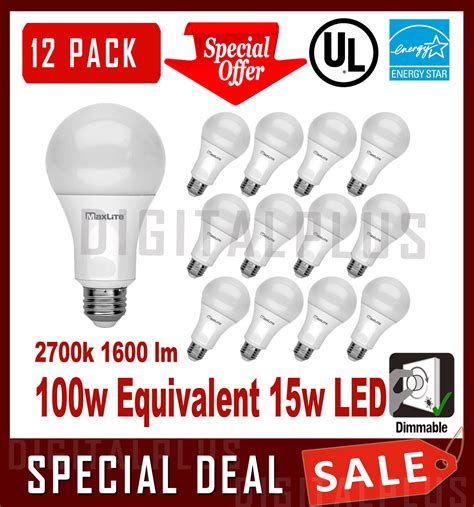 12 Led Light Bulbs Maxlite 15w 1600 Lumens Soft White 2700k A19 E26 Dimmable Ebay