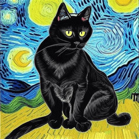 Black Cat In Style Of Van Gogh Creative Fabrica