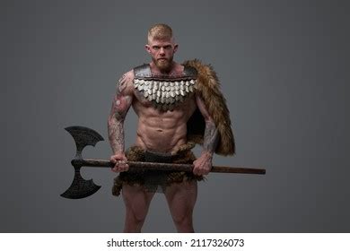 Strong Viking Axe Naked Torso Against Shutterstock