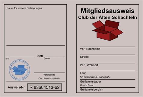 Mitgliedsausweis Club Der Alten Schachteln Urkunden Shop Alte