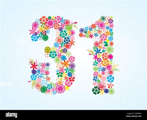 Vector Colorful Floral 31 Number Design isolated on white background ...