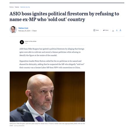 Asio Boss Ignites Political Firestorm By Refusing To Name Ex Mp Who